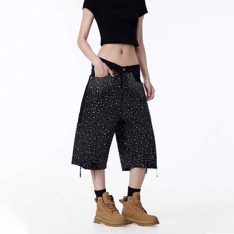Dame Cargo-shorts med glitrende detaljer og bred pasform Stilla