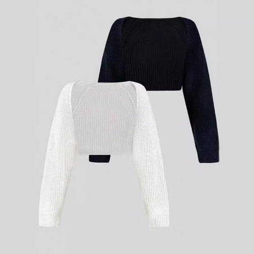 Dame cropped strikoverdel med dropped shoulders og fint ribmønster Stilla