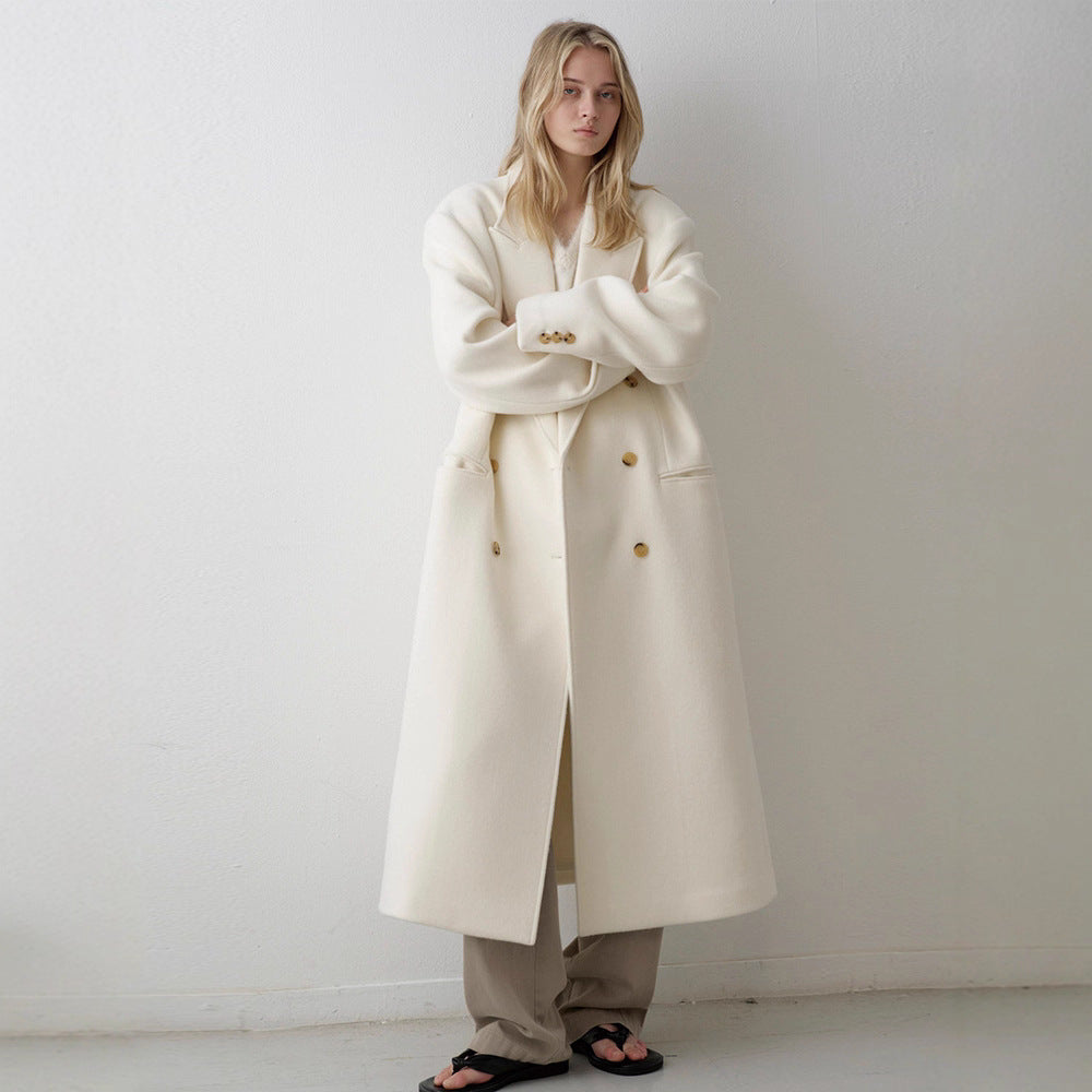 Damer Lang Oversized Frakke med Dobbelt Knappe Placket Stilla