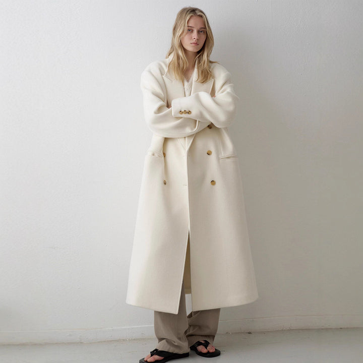 Damer Lang Oversized Frakke med Dobbelt Knappe Placket Stilla