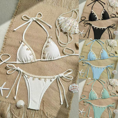 Dame triangel-bikini-sæt med legende detaljer og justerbare bindebånd Skovae