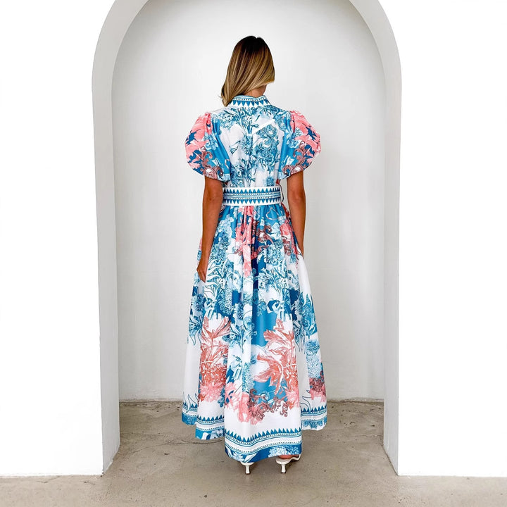 Kvinder Elegant Maxi Kjole med Blomster Mønstre og Voluminøse Ærmer Stilla