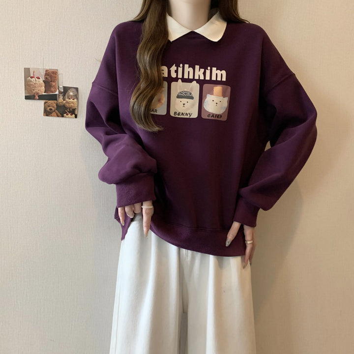 Dame Fritid Grafik Sweatshirt med klassisk Peter-Pan-krave Stilla