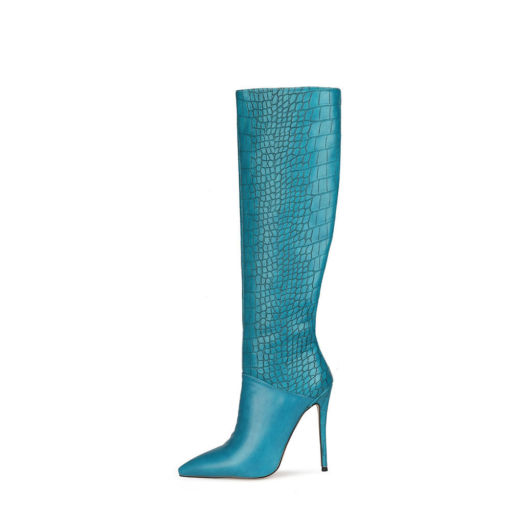 Femme Højglans Krokodille-Print Stiletto Støvler Stilla
