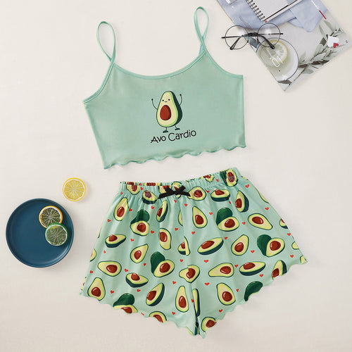 Dame loungewear-sæt med sjovt avocado-motiv Stilla