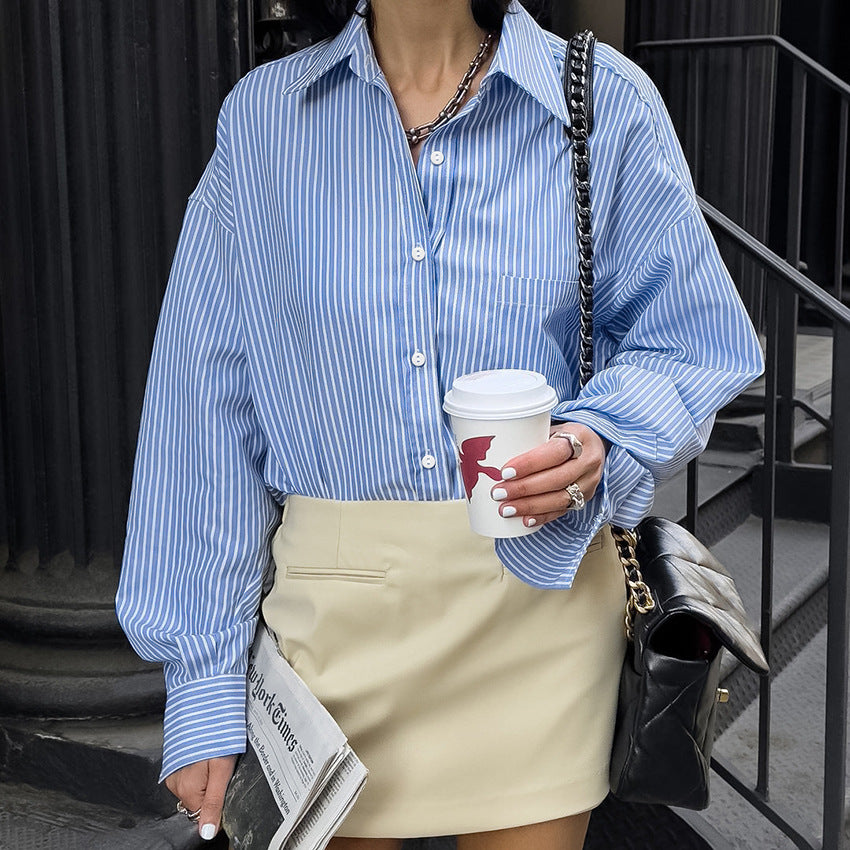 Dame oversized skjorte med moderne striber Stilla