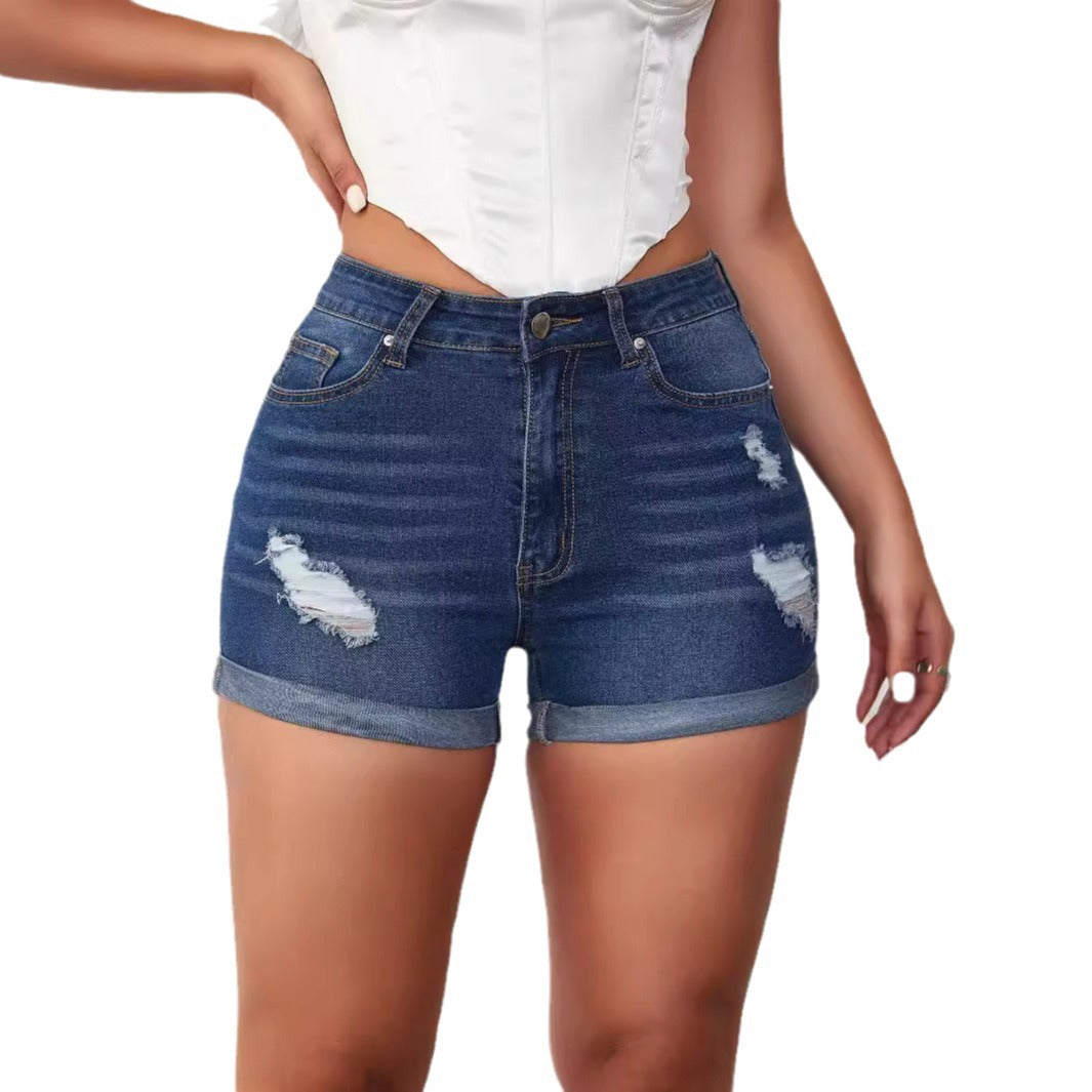 Kvinders ødelagte denimshorts med høj talje og løs pasform Skovae