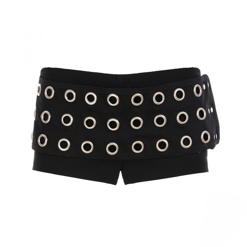 Damen modischer Minirock mit asymmetrischem Schnitt und metallischen Details Skovae