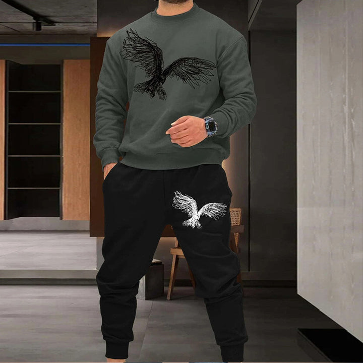 Herrer Sporty Sweatshirt og Joggingbukser Sæt med moderne Print Stilla