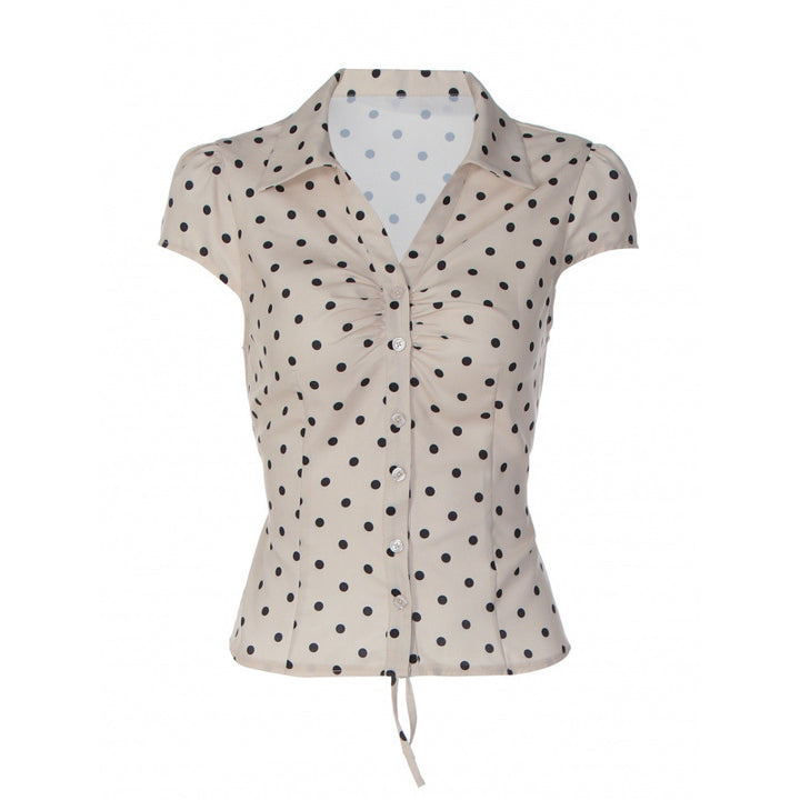 Damen Polka-Dot Bluse mit taillierter Passform und Rüschendetail Skovae