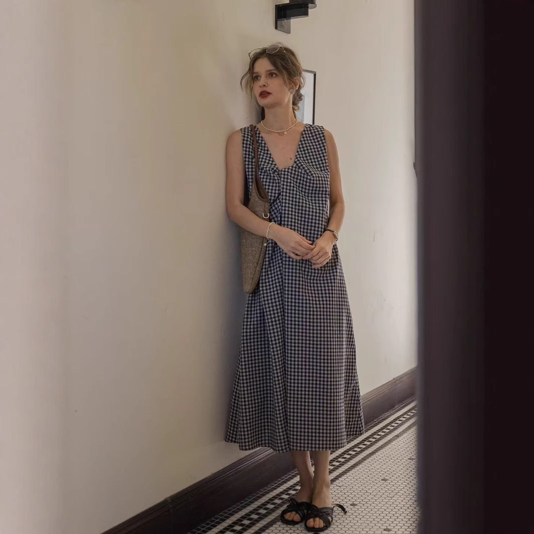 Femme Elegante Gingham Maxi Kjole Stilla