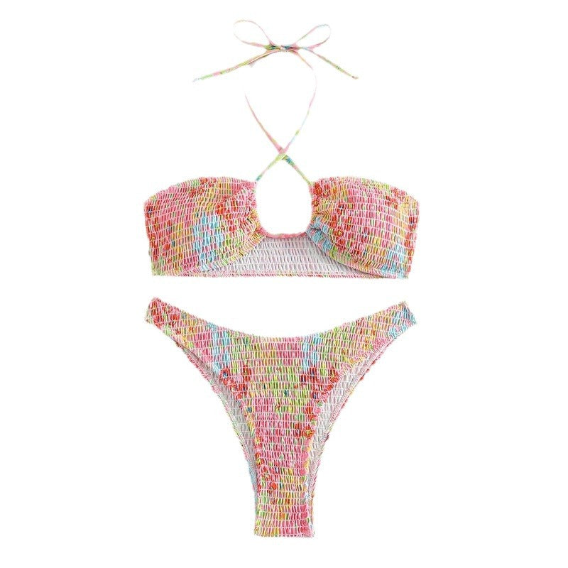 Dame bikini-sæt med trendy smock-mønster og justerbare bånd Stilla