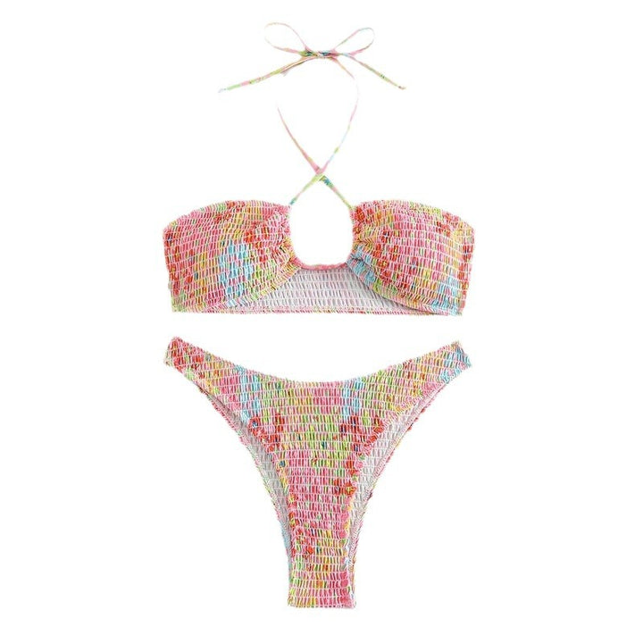 Dame bikini-sæt med trendy smock-mønster og justerbare bånd Stilla