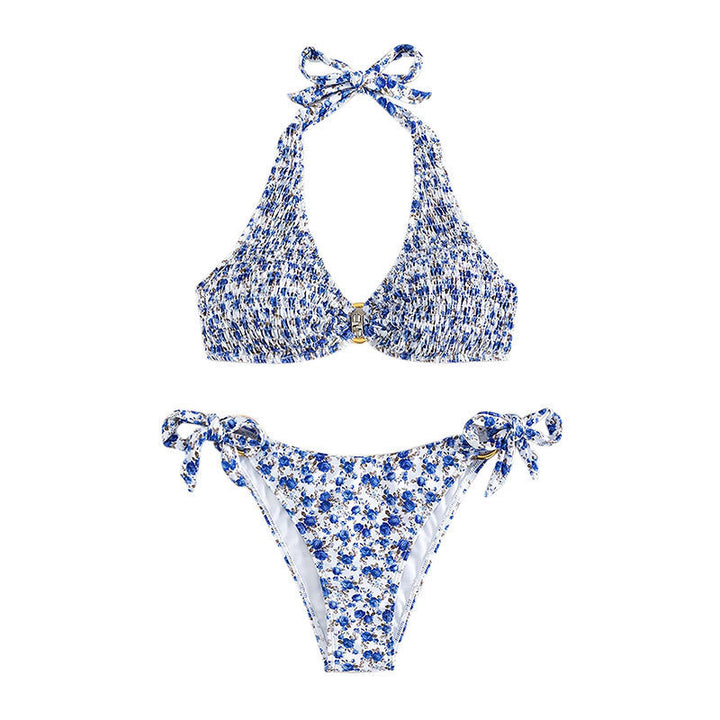 Dame Floral Print Halter Bikini Sæt Stilla