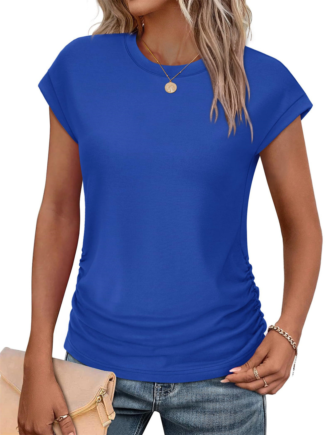 Dame afslappet T-shirt med rynke Stilla