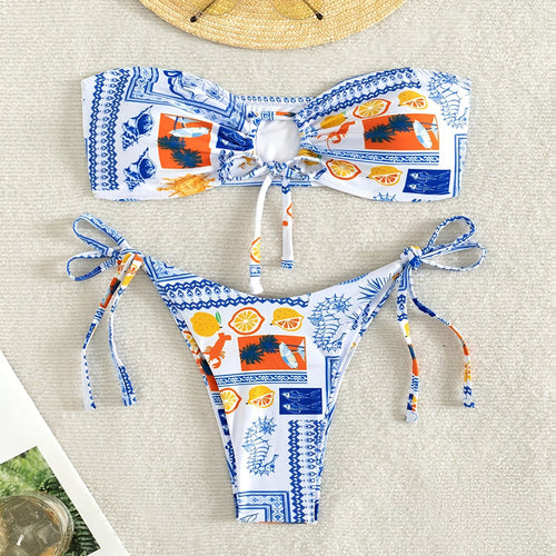 Dame Strappy Print Bikini Sæt Stilla