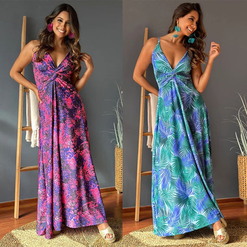 Dame Halterneck Blomster Maxi Kjole Stilla