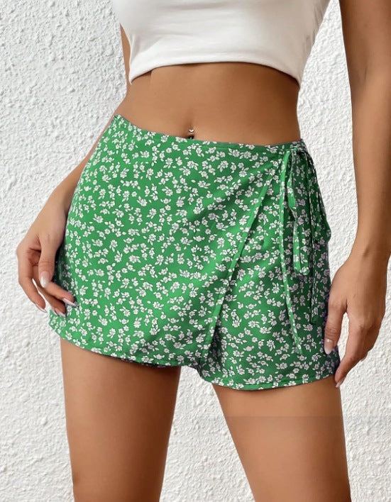 Dame Mode Shorts med blomsterprint og elastisk talje Skovae