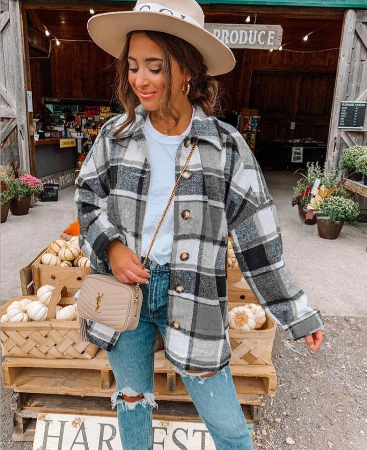 Dame Karo Overshirt med knapliste og lommer Stilla