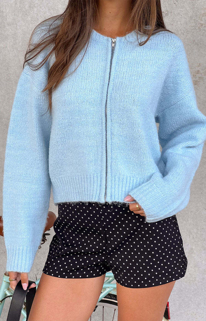 Kvinders afslappede strikket sweater med lynlås Stilla