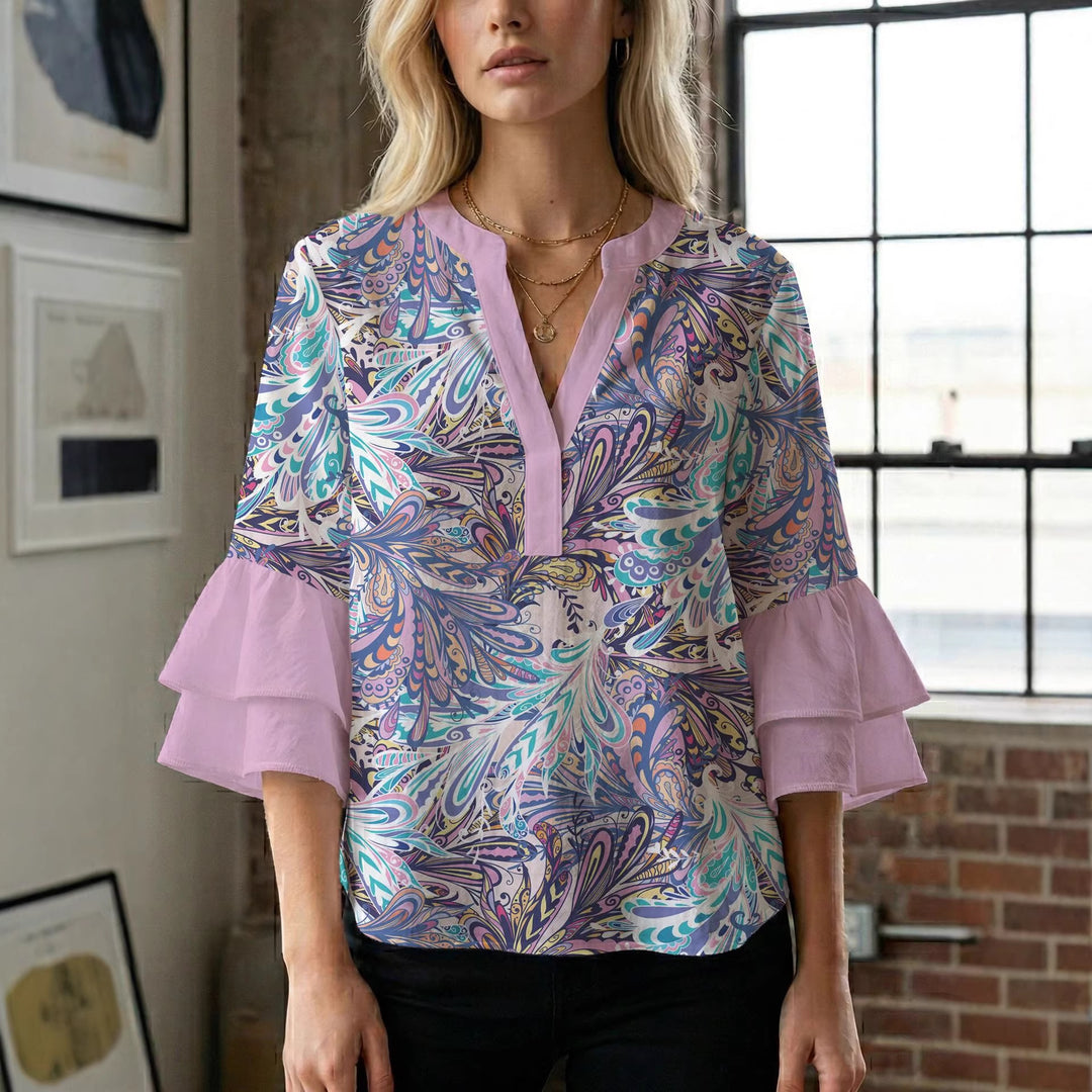 Damebluse med smukt blomstermotiv Skovae