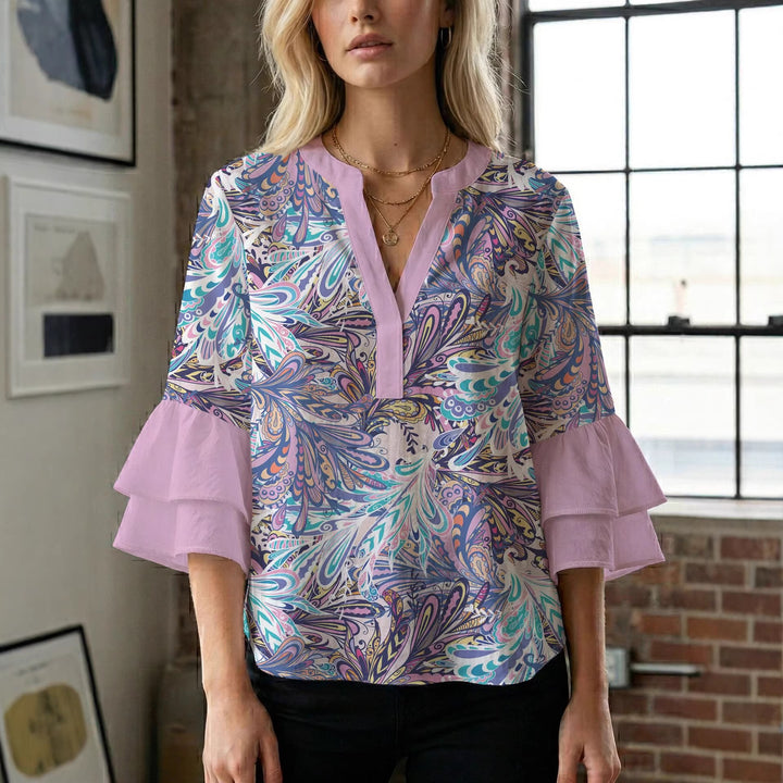 Damebluse med smukt blomstermotiv Skovae