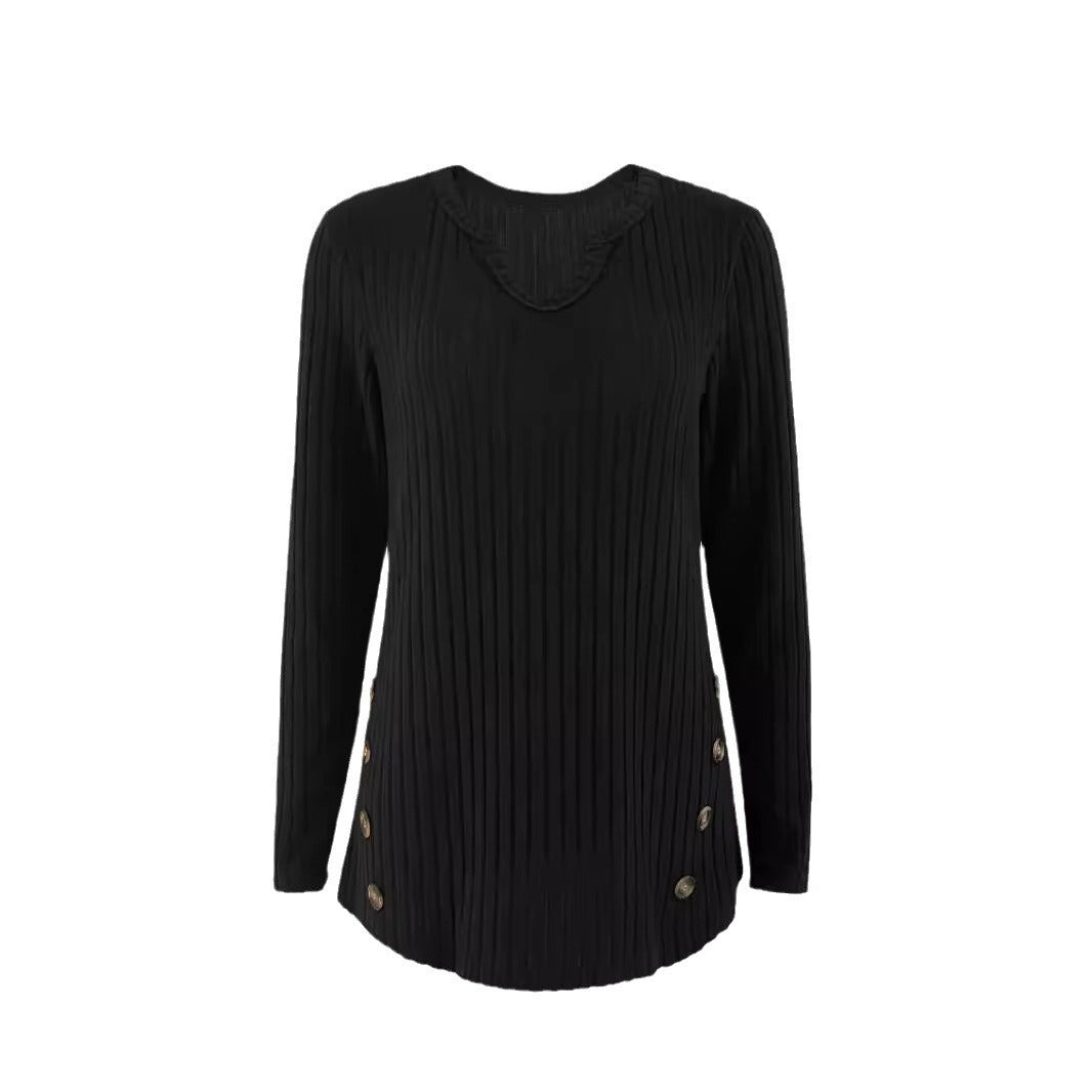 Dame Modetrend V-Udskæring Sweater med Knapdetaljer Stilla