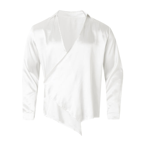Dame Elegant satin top med asymmetrisk krave og detaljeret skæring Stilla