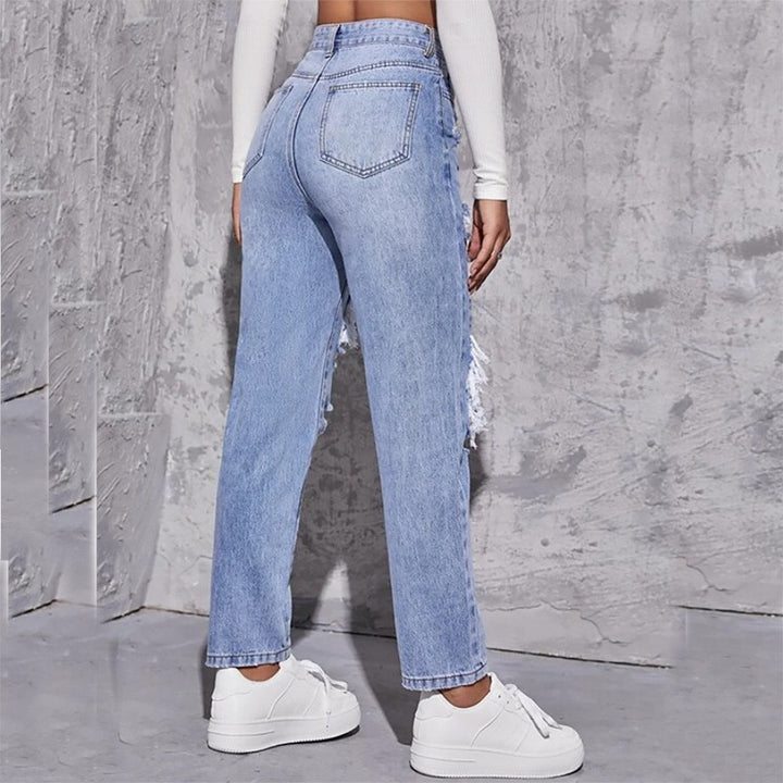 Dame High-Waist Ødelagte Jeans i moderne Relaxed-Fit-stil Stilla