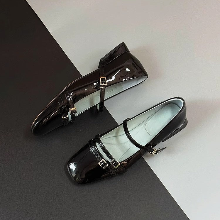 Damer Elegante Kvadrat Tå Mary Jane Ballerinas med dekorativ spænde Stilla