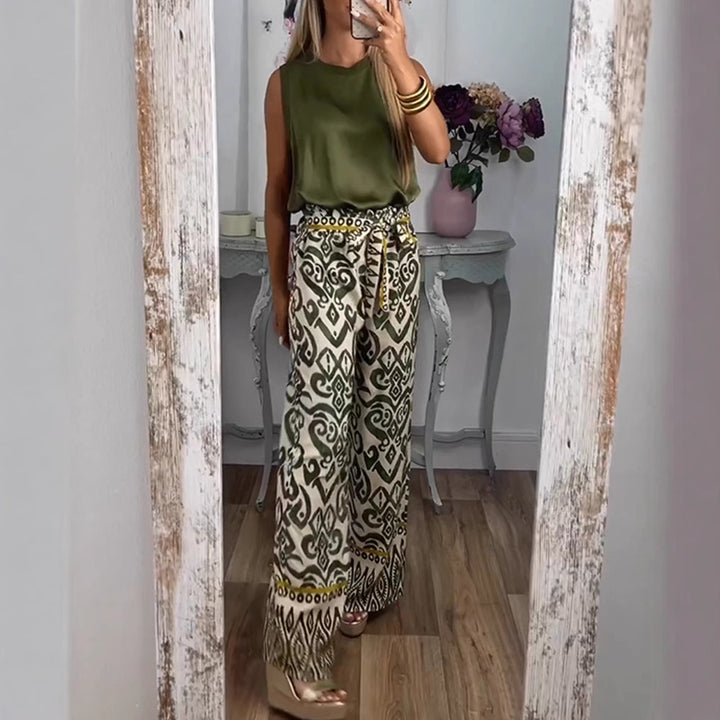Dame bred Palazzo-bukser med eksklusivt mønster og fashionabel talje Stilla