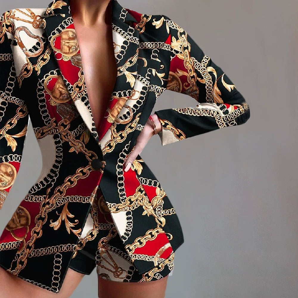 Dame Livligt Blazer-Sæt med Shorts og moderne Farvespil Stilla