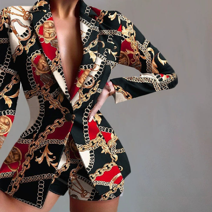 Dame Livligt Blazer-Sæt med Shorts og moderne Farvespil Stilla