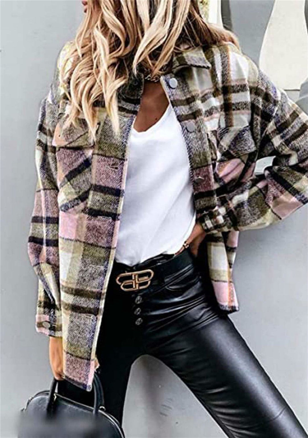 Dame Rutig Skjorte i afslappet Oversized-stil med Lommer Stilla