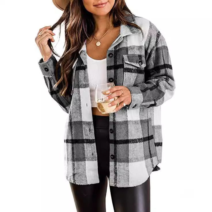 Dame flannel skjortejakke i ternet design Stilla