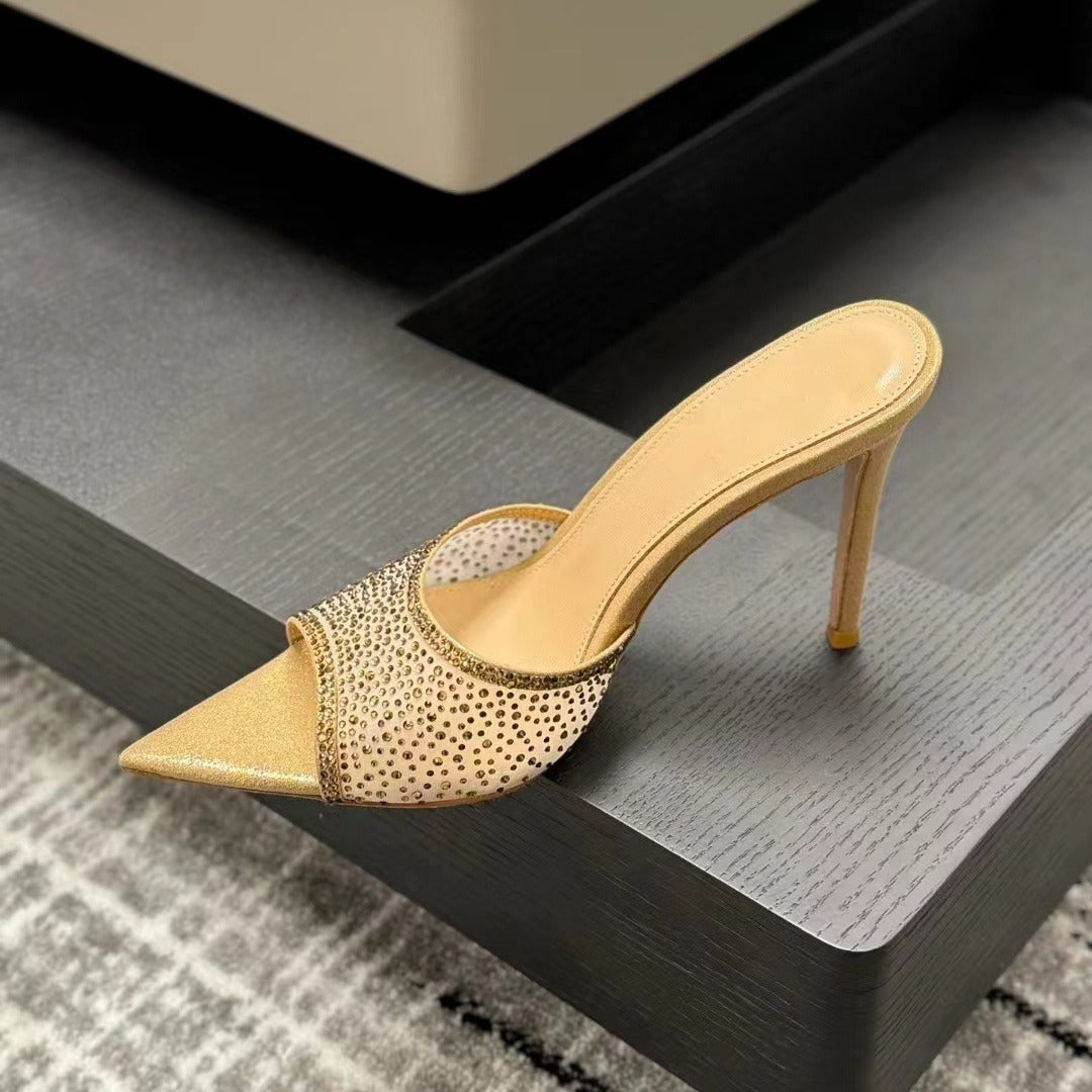 Dame Højhælede med Strass-applikationer Slide Sandaler Stilla