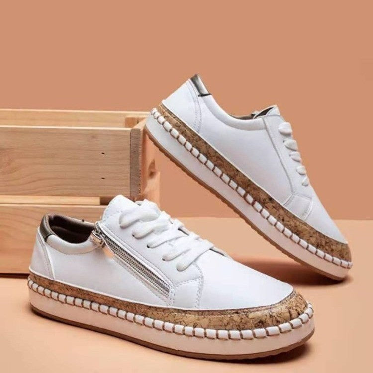 Dame Sneakers med elegant kork-detalje og praktisk lynlås Stilla
