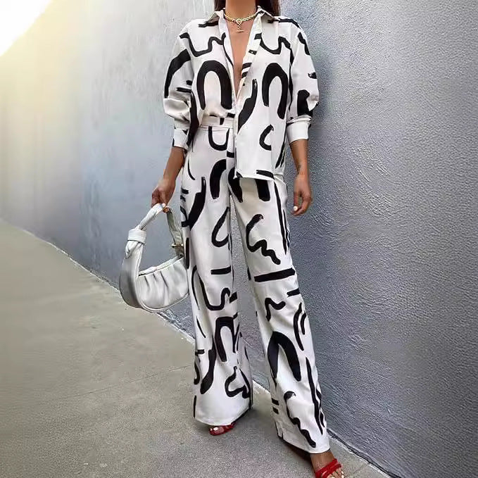 Dame Elegant og moderne fritids-loungewear-sæt i abstrakt design Stilla