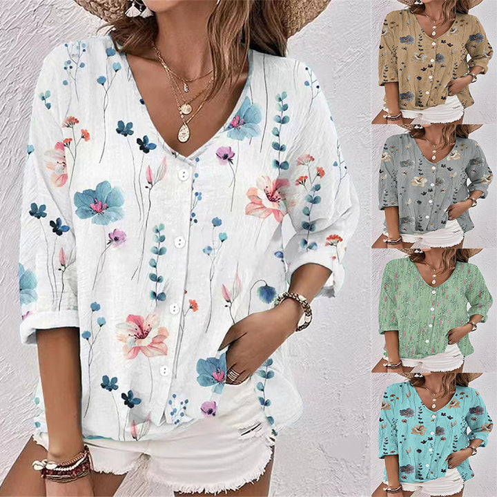 Damer bomuldsbluse med blomsterprint Stilla