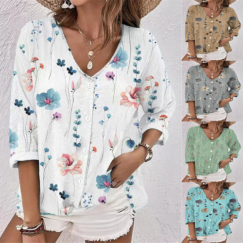 Damer bomuldsbluse med blomsterprint Stilla