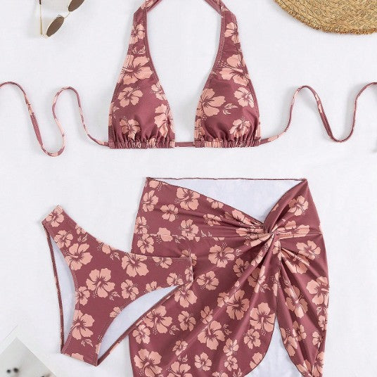Dame Triangle-Bikini-Sæt med moderne indpakningsskørt Skovae