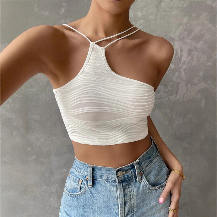 Dame Crop-top med raffineret bølgestruktur og justerbare spaghettistropper Stilla