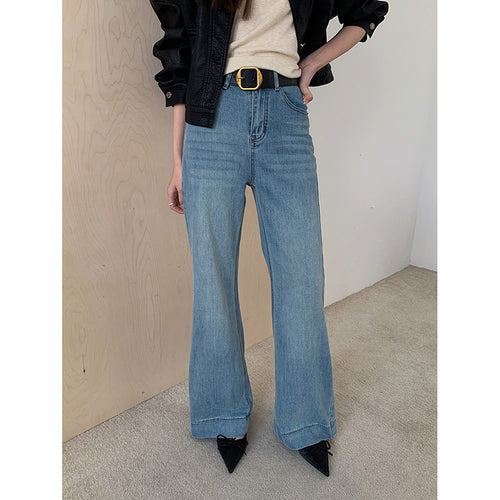 Dame vide høj talje jeans med elegant snit og kontrasterende syninger Stilla