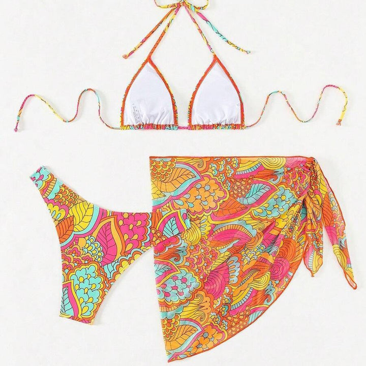 Dame Farverig trykt trekant bikini med sarong Stilla
