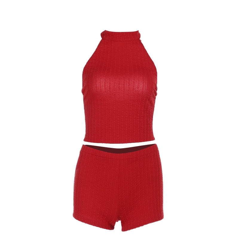 Dame Halter Hals Strik To-delt Shorts Sæt Stilla