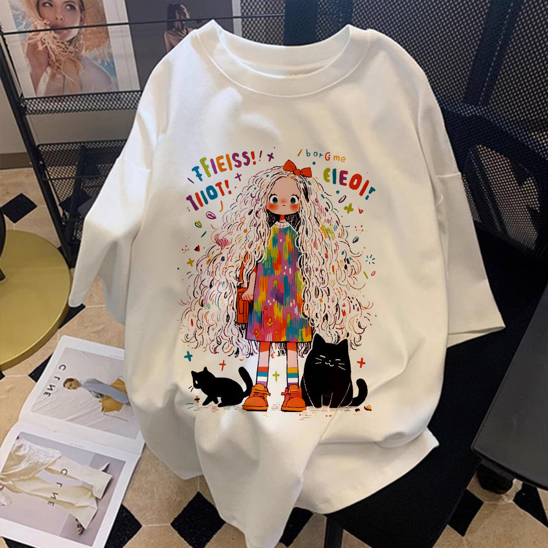 Dame T-shirt med farverigt grafikdesign og unikke illustrationer Stilla