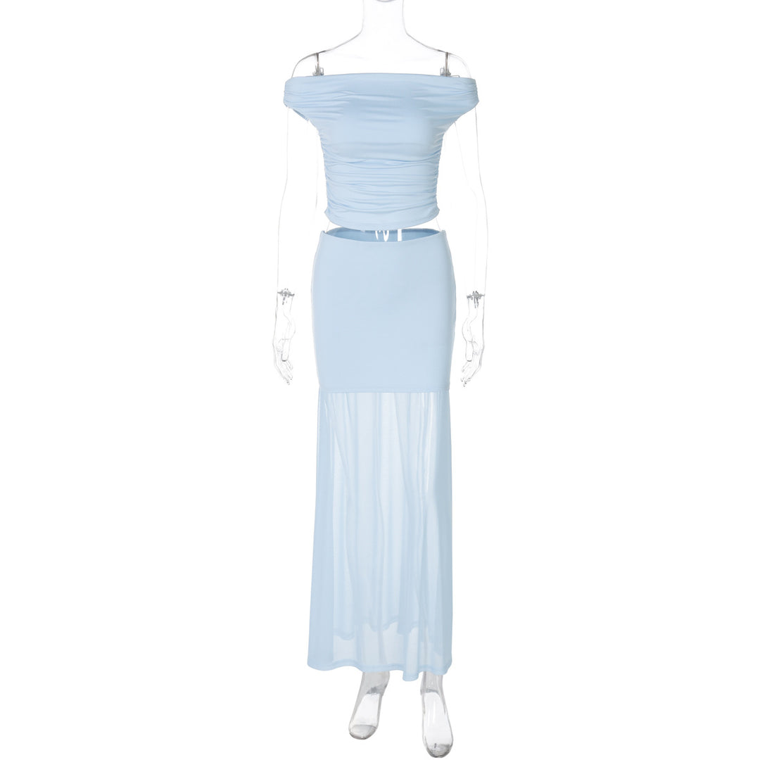 Dame Langærmet Off-Shoulder Maxikjole med rynket top Stilla