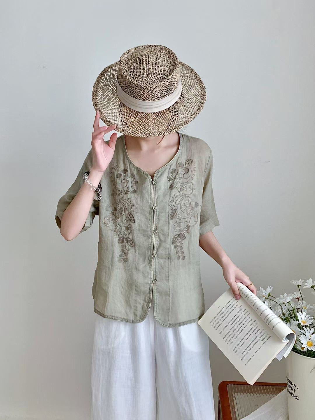 Femme Bestikset Button-Up Linned blouse Stilla