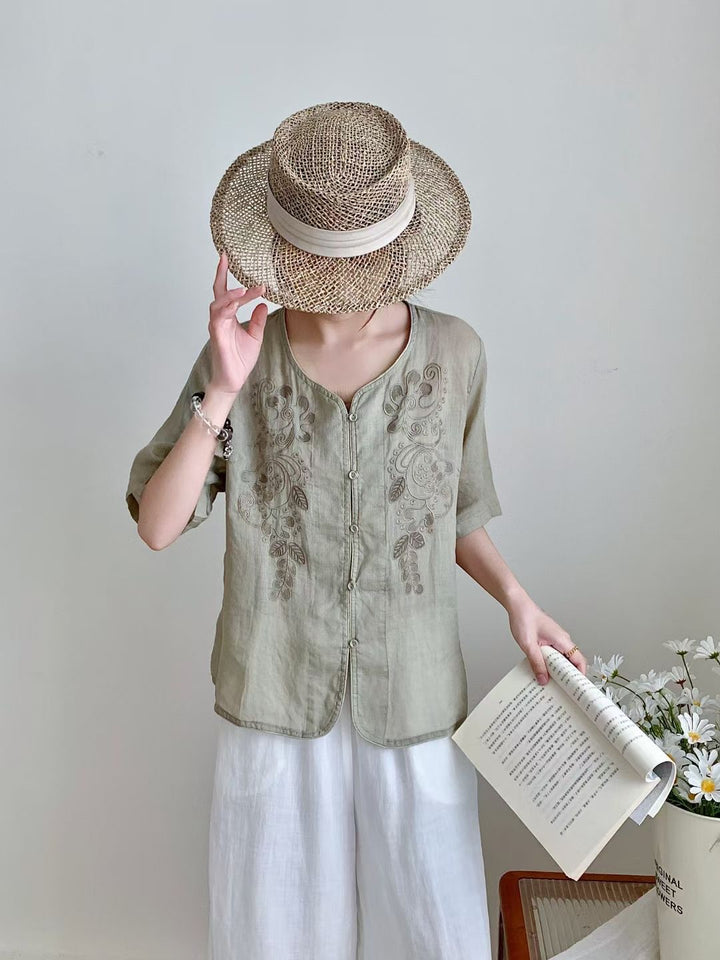 Femme Bestikset Button-Up Linned blouse Stilla