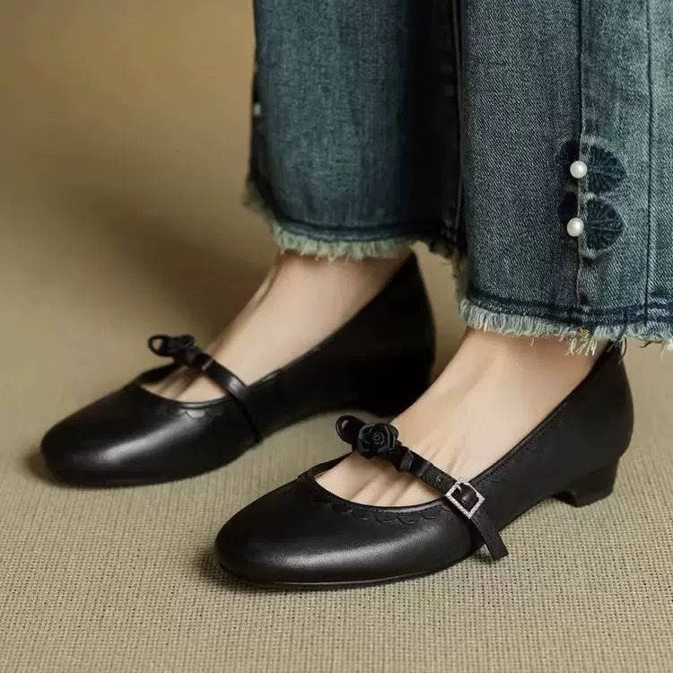 Dame Floral Accent Læder Mary Jane Ballerinas Stilla